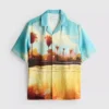 Camisa con cuello rever y estampado paisajístico