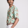 Camisa de manga corta con botones y estampado de pájaros
