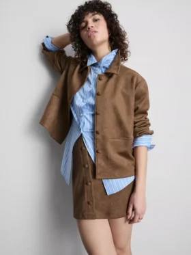 Camisa holgada de imitación de ante