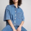Camisas cortas de corte recto en denim de algodón