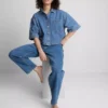Camisas cortas de corte recto en denim de algodón