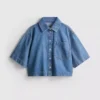 Camisas cortas de corte recto en denim de algodón