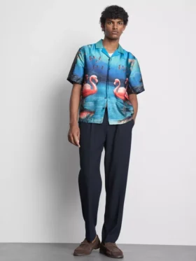 Camisas de manga corta con botones y estampado de flamencos