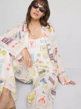 Camisas de playa de algodón estampadas con botones
