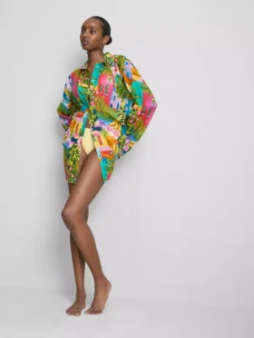 Camisas de playa de algodón estampadas con botones