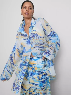 Camisas de playa de algodón estampadas con botones