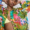 Camisas de playa de algodón estampadas con botones