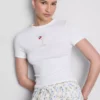 Camiseta corta de algodón con abalorios