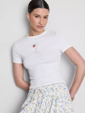 Camiseta corta de algodón con abalorios