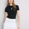 Camiseta corta de algodón con abalorios
