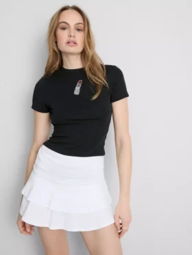 Camiseta corta de algodón con abalorios