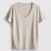 Camiseta de algodón a rayas con cuello en V