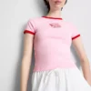 Camiseta de algodón estampada con cuello redondo