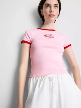 Camiseta de algodón estampada con cuello redondo