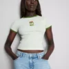 Camiseta de algodón estampada con cuello redondo