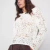 Camiseta de manga larga de ganchillo con alto contenido en algodón