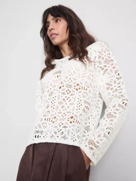 Camiseta de manga larga de ganchillo con alto contenido en algodón