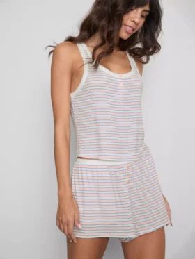 Camiseta de pijama a rayas con cuello acanalado