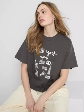 Camiseta gráfica de algodón de corte recto