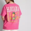 Camiseta oversize con estampado gráfico en color habana, con alto contenido en algodón