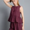 Camiseta sin mangas con bajo peplum a rayas