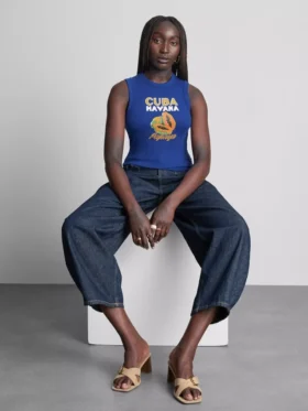 Camiseta sin mangas con estampado gráfico y tejido acanalado, con alto contenido en algodón