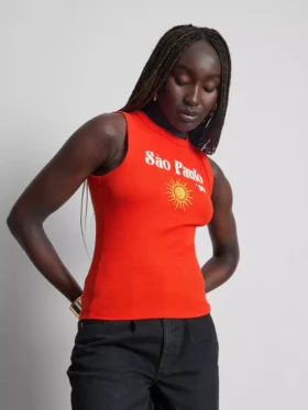 Camiseta sin mangas con estampado gráfico y tejido acanalado, con alto contenido en algodón