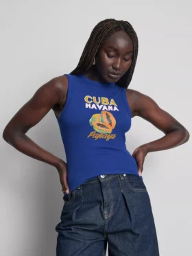 Camiseta sin mangas con estampado gráfico y tejido acanalado, con alto contenido en algodón