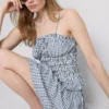 Camiseta sin mangas con peplum de cuadros vichy fruncida
