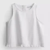 Camiseta sin mangas corta de denim de algodón con volantes