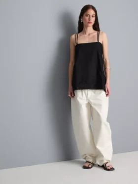 Camiseta sin mangas de algodón con bajo en forma de pañuelo