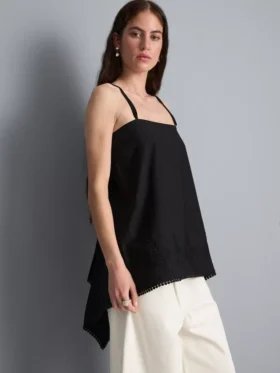 Camiseta sin mangas de algodón con bajo en forma de pañuelo