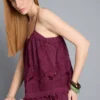 Camiseta sin mangas de algodón con bordado floral