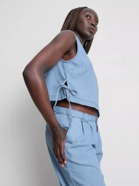 Camiseta sin mangas de denim de algodón con lazos laterales
