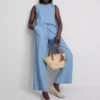 Camiseta sin mangas de denim de algodón con lazos laterales