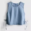 Camiseta sin mangas de denim de algodón con lazos laterales
