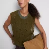 Camiseta sin mangas de ganchillo con lazo lateral