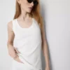 Camiseta sin mangas de mezcla de algodón acanalada