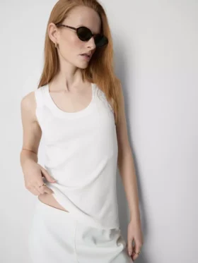 Camiseta sin mangas de mezcla de algodón acanalada