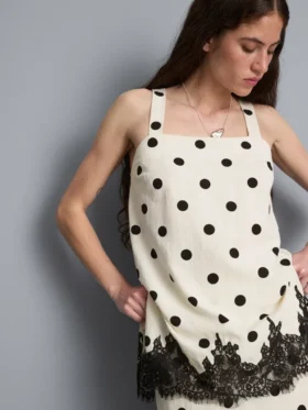 Camiseta sin mangas larga de encaje en mezcla de algodón