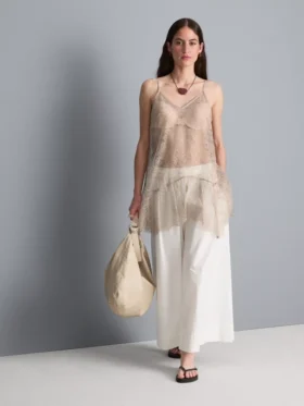 Camiseta sin mangas larga de encaje transparente