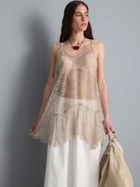 Camiseta sin mangas larga de encaje transparente