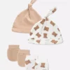 Conjunto de 2 gorros y manoplas de osito para recién nacidos