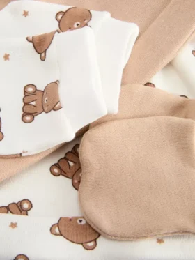 Conjunto de 2 gorros y manoplas de osito para recién nacidos