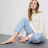 Conjunto de pijama de algodón estampado con cuello redondo