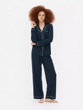 Conjunto de pijama de estilo «boyfriend» de manga larga en punto jersey
