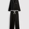 Conjunto de pijama estilo boyfriend con ribetes de satén