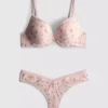 Conjunto de sujetador push-up estampado y tanga
