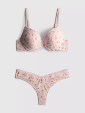 Conjunto de sujetador push-up estampado y tanga