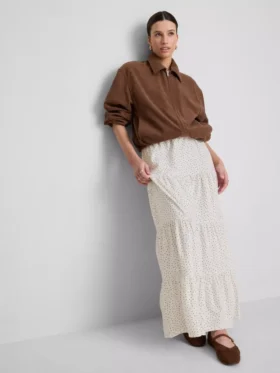 Falda larga de estilo campesino con volantes de algodón